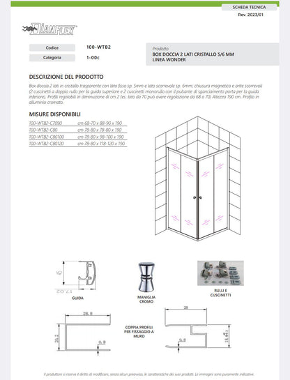 Box Doccia 2 Lati Cristallo 80x80 Wonder