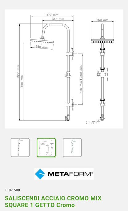 Colonna Doccia Acciaio Cromo Mix Square Metaform