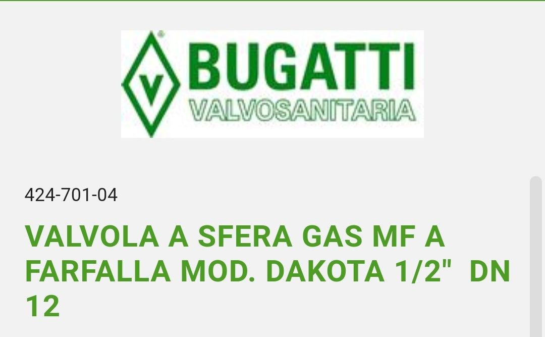 Valvola a Sfera Gas MF a Farfalla Mod. Dakota 1/2" Bugatti Dianflex