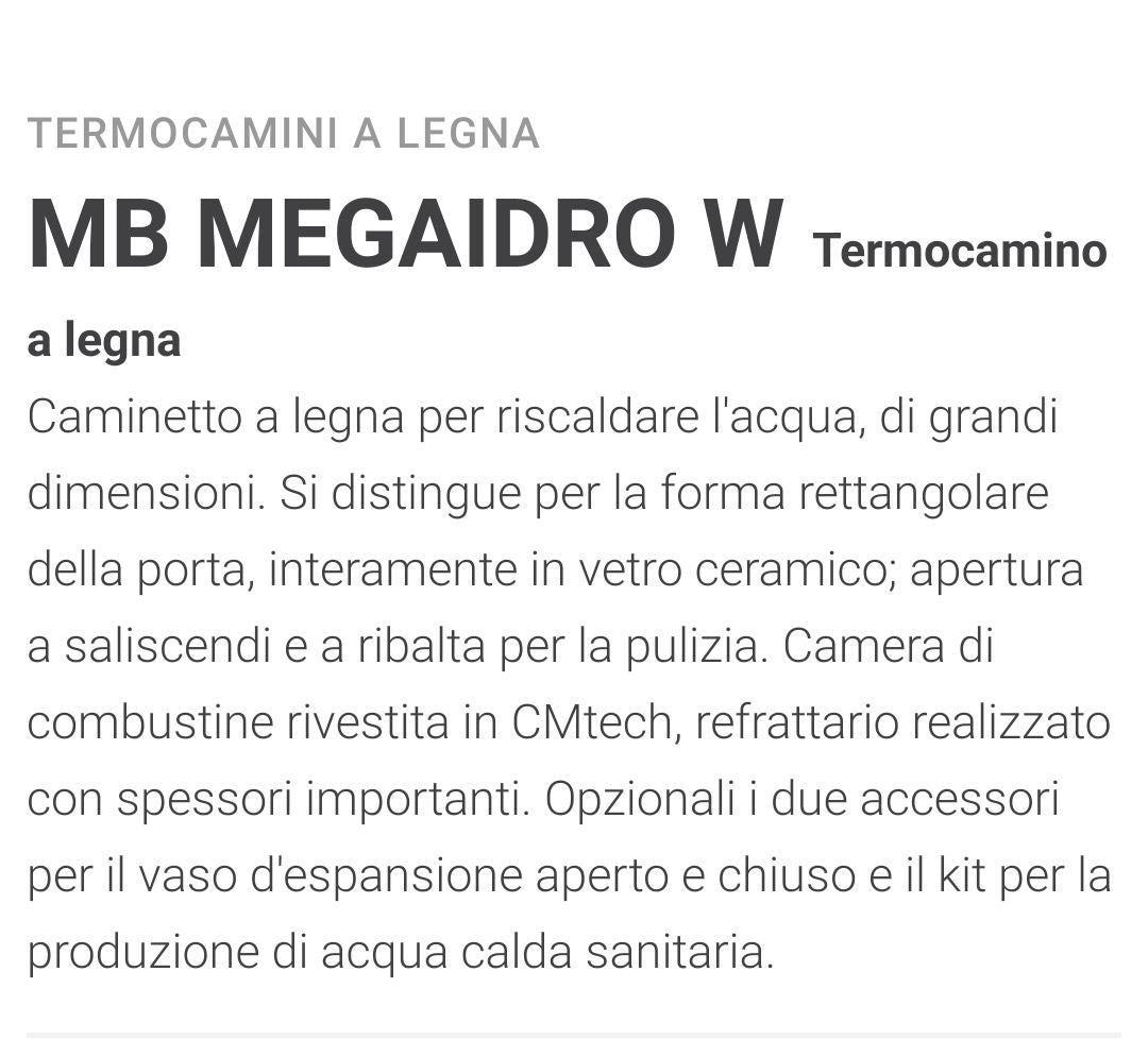 Caminetto Monoblocco Megaidro 35W Caminetti Montegrappa