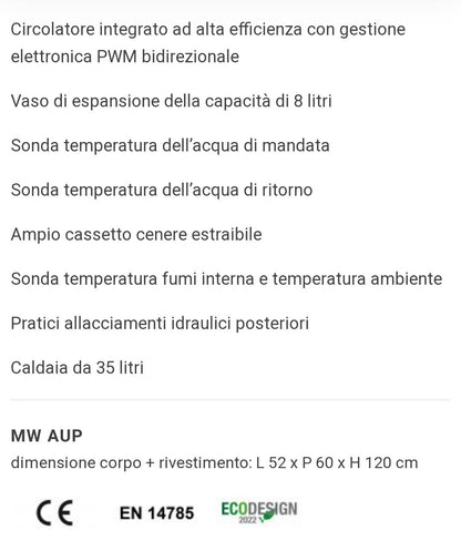 Tile Grigio MW22 Aup Stufa Idro a Pellet Caminetti Montegrappa