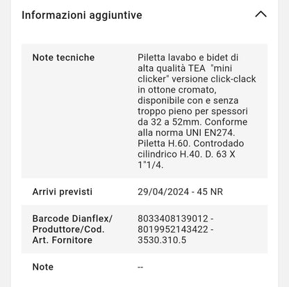 Piletta Click-Clack S/Troppo pieno