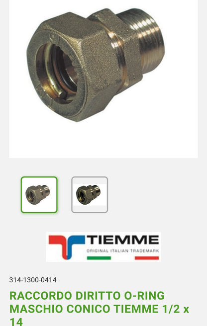Raccordo Diritto M 1/2X14 O-Ring Tiemme