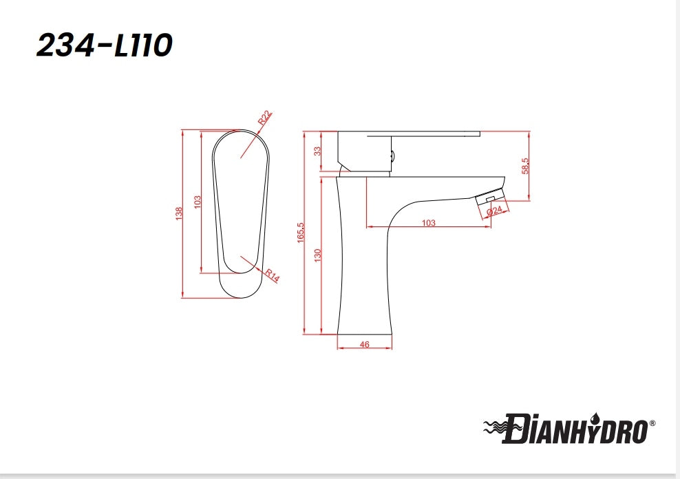 Miscelatore Monocomando Lavabo Serie Lizzy Nero Opaco Dianflex