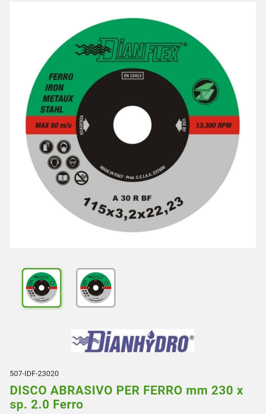 Disco Abrasivo x Ferro mm 230x sp 2.0 Dianflex