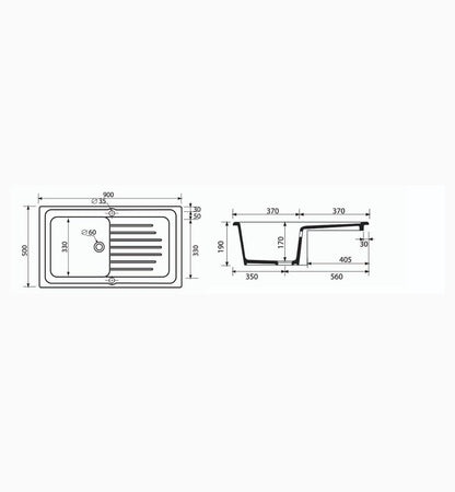 Lavello da Incasso in Ceramica c/ 1 Vaschetta 90x50 Bianco Linpha