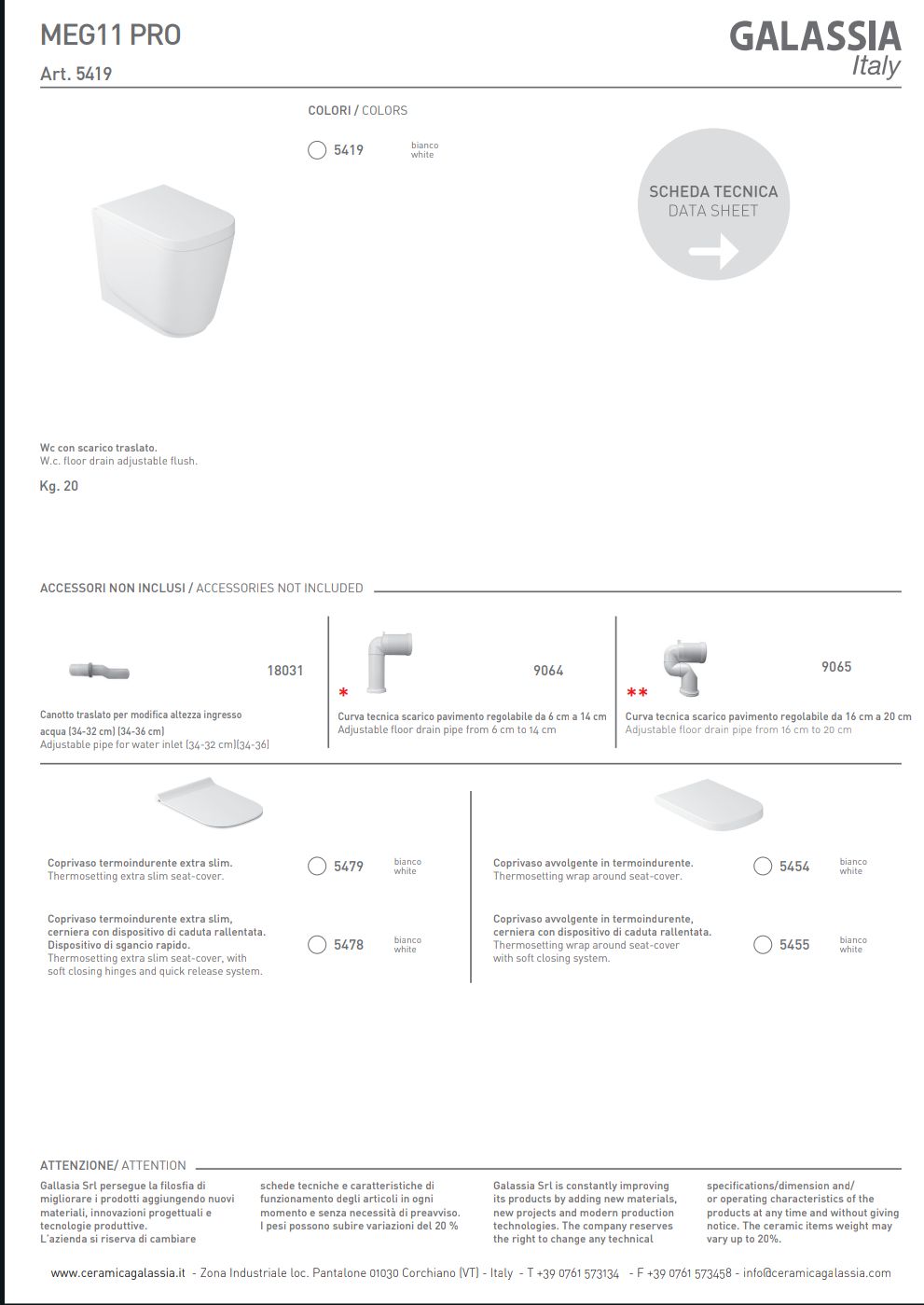 Vaso con Scarico Traslato Bianco Galassia