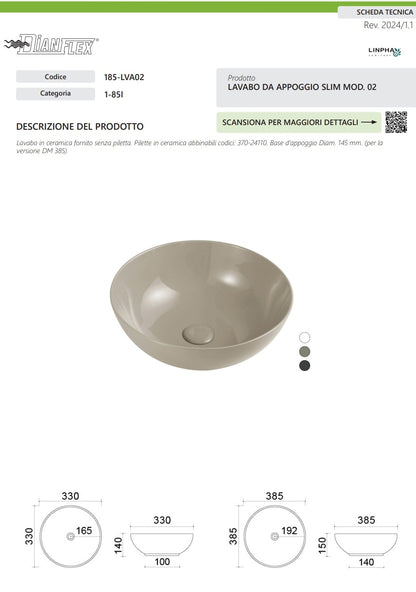 Lavabo Da Appoggio Bianco H.150 DM 385 Linpha