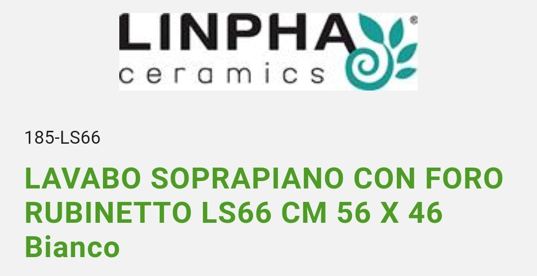 Lavabo Soprapiano Bianco CM 56x46 Linpha