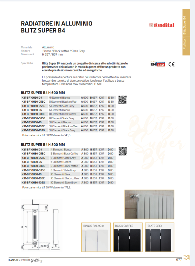 Radiatore Alluminio Blitz H700 4 Elementi Fondital