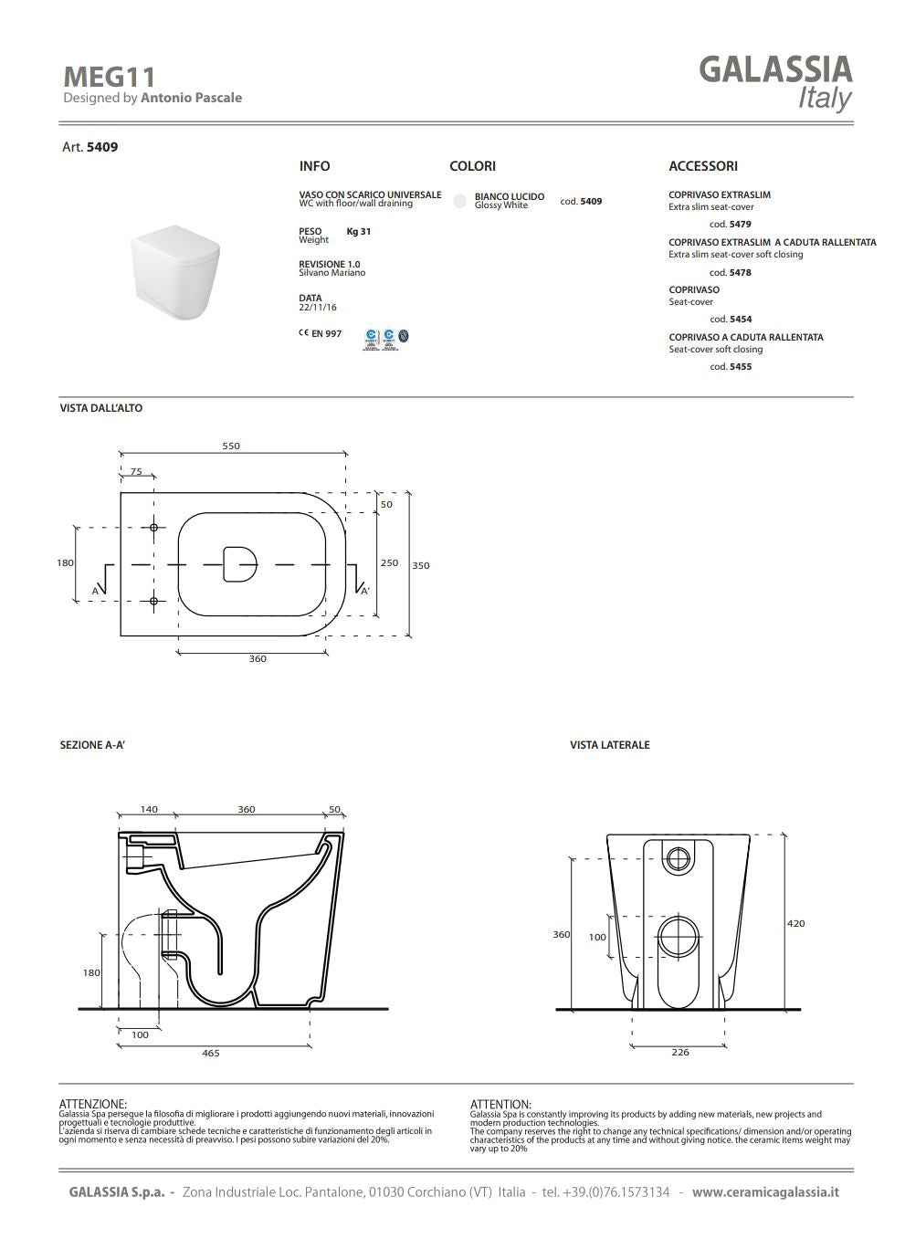 Meg11 Pro Vaso Bianco Lucido Galassia