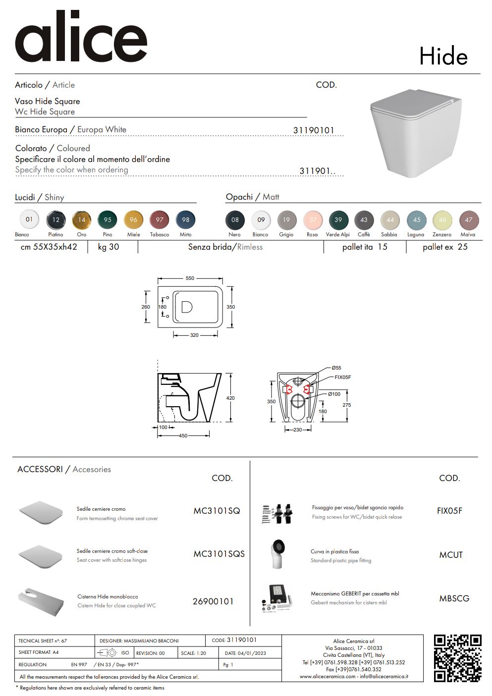 Hide Square Vaso Bianco Lucido Alice