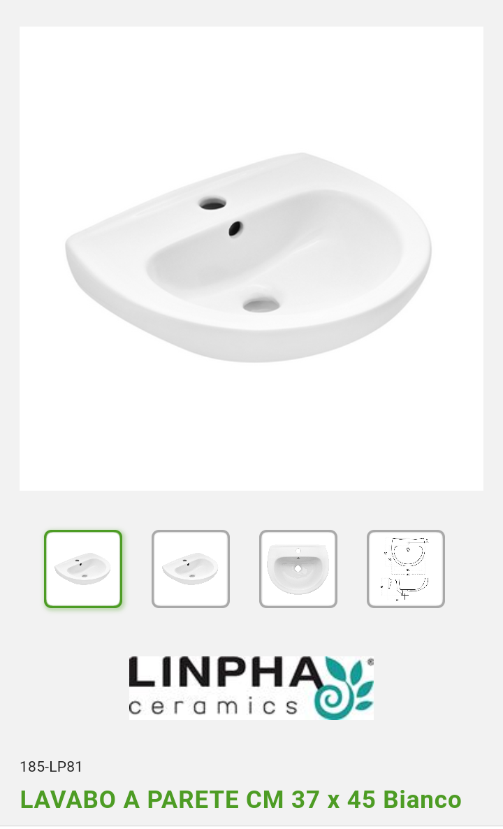 Lavabo a Parete cm 37x45 Bianco