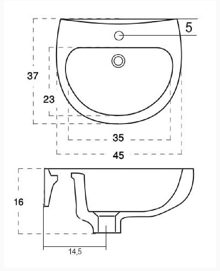 Lavabo a Parete cm 37x45 Bianco