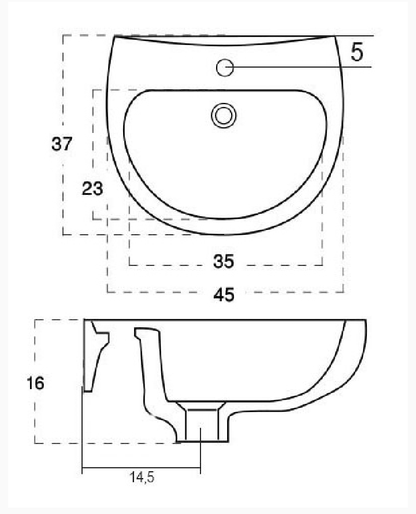 Lavabo a Parete cm 37x45 Bianco