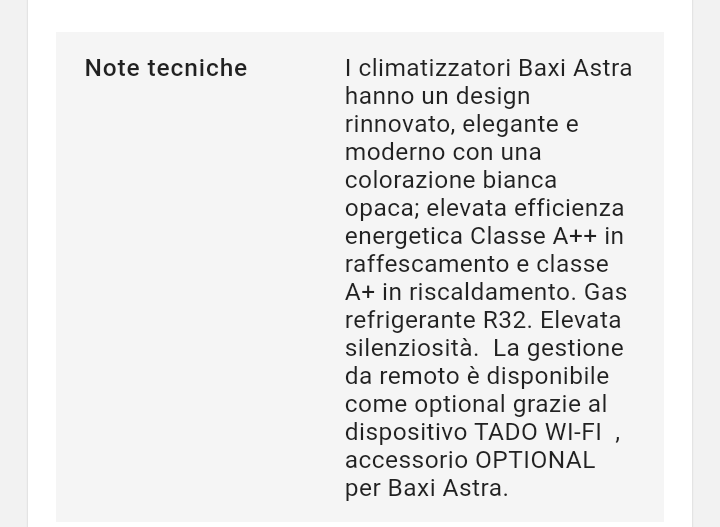 Condizionatore Mod.Astra  R32 12000 Btu Baxi