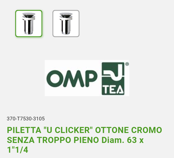 Piletta "U Clicker" Senza Troppo Pieno Dm.63x1"1/4