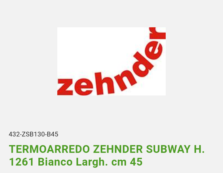 Termoarredo Zehnder Subway H.1261 Cm.45 Bianco