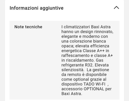 Condizionatore Mod.Astra R32 18000 Btu Baxi