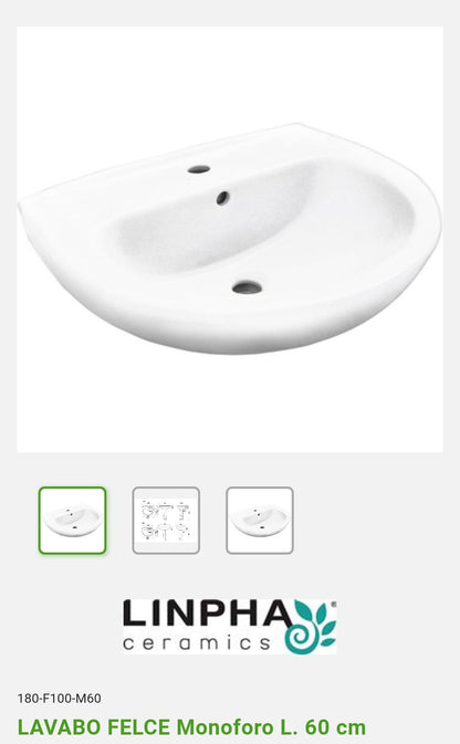 Lavabo Felce Cm.60 Monoforo