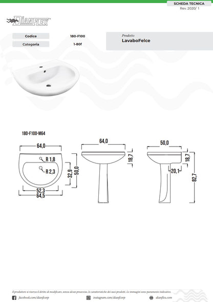 Lavabo Felce Cm.60 Monoforo