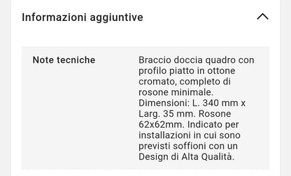 Braccio Doccia Alto Design Quadro Remer