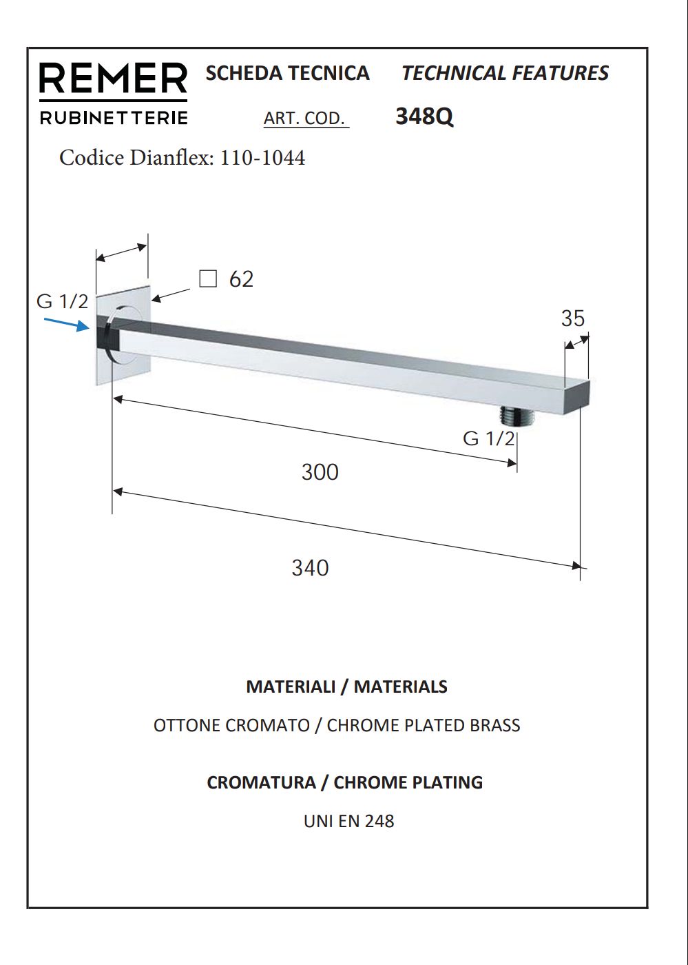 Braccio Doccia Alto Design Quadro Remer