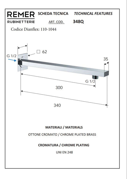 Braccio Doccia Alto Design Quadro Remer