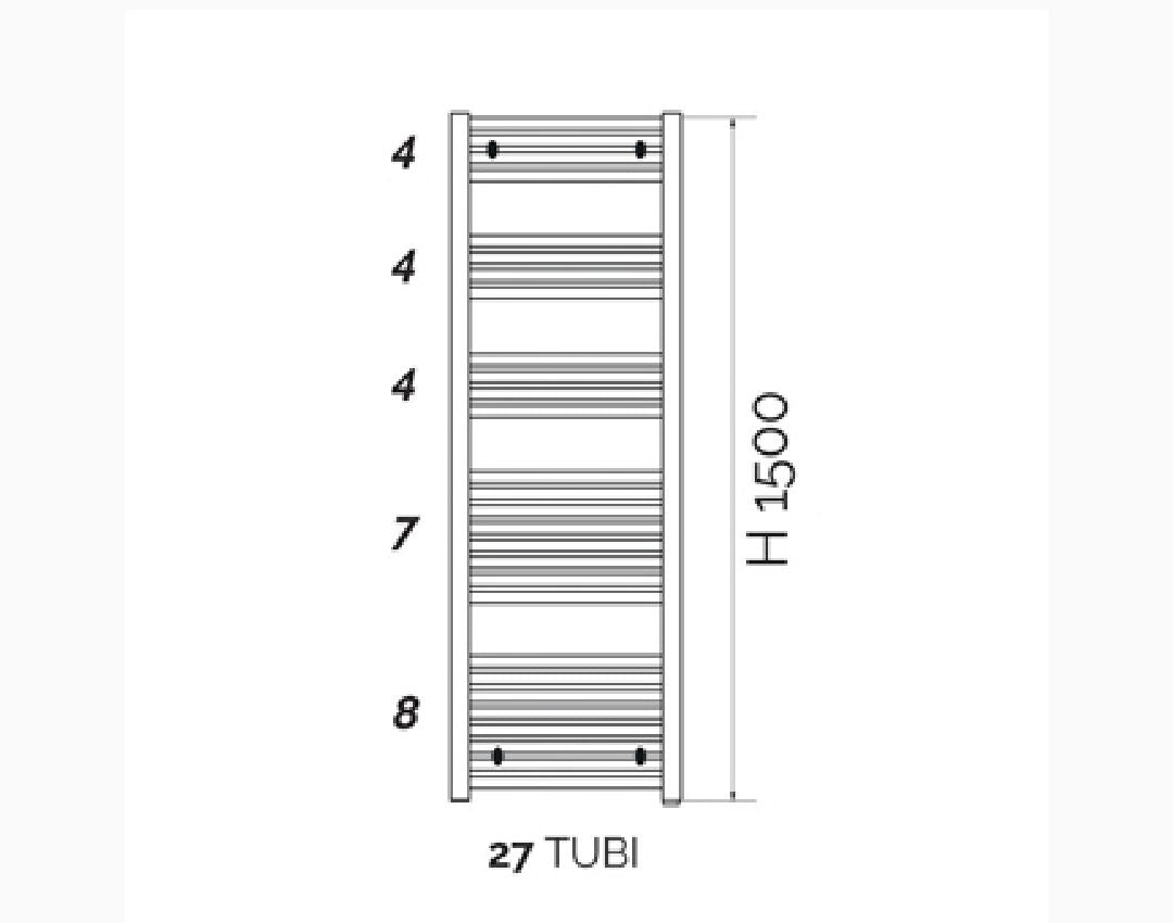 Termoarredo Kalura Cromo Diritto H.1500 Int.500