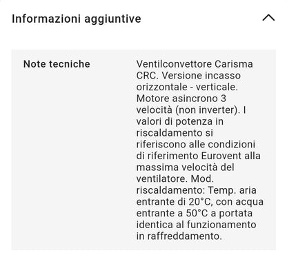 Ventilconvettore Centrifugo ad Incasso kW 2,05 L 474mm CRC IV I0 Sabiana