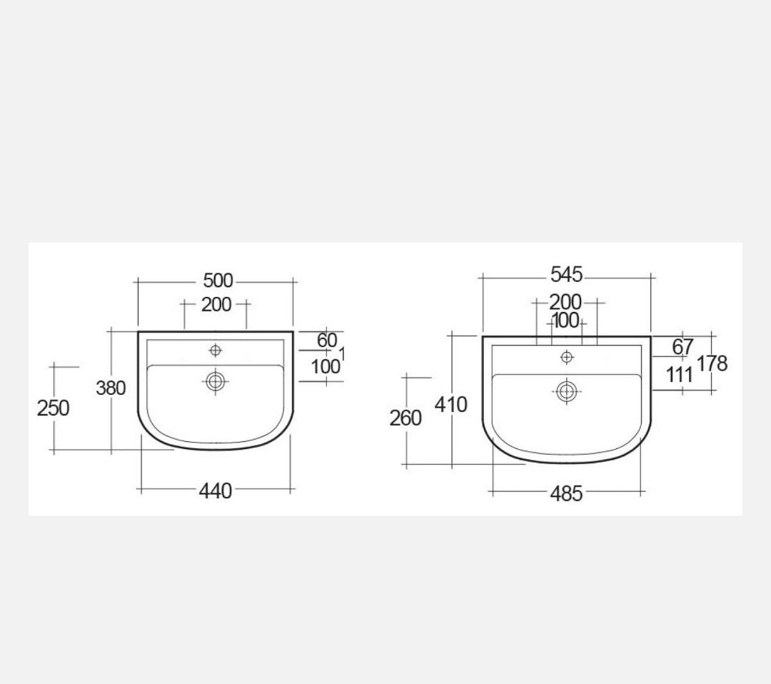 Lavabo Compact/Ninfea Monof. L.55 cm c/troppo pieno Rak