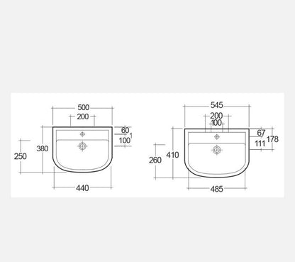 Lavabo Compact/Ninfea Monof. L.55 cm c/troppo pieno Rak