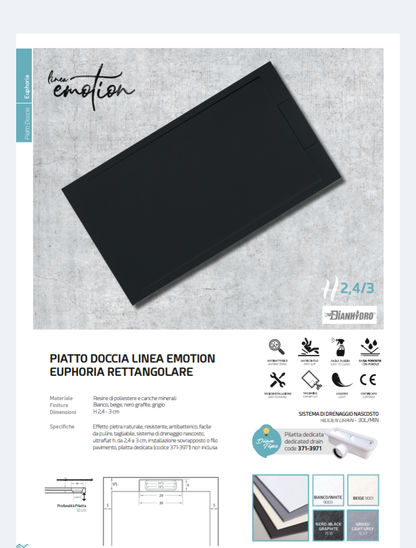 Piatto doccia Linea Emotion 80X120 Mod.Euphoria rett.bianco 9003