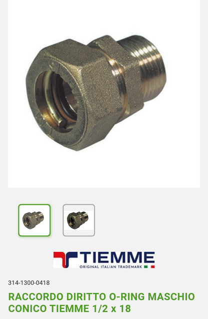 Raccordo Diritto M 1/2x18 O-Ring Tiemme