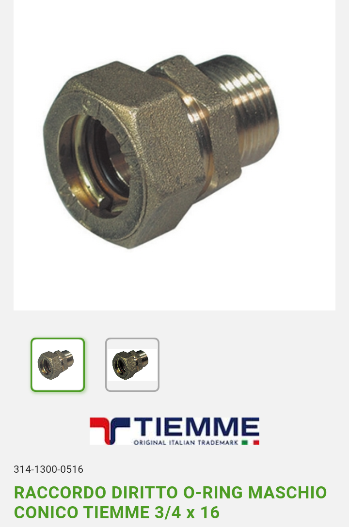 Raccordo Diritto M 3/4x16 O-Ring Tiemme.