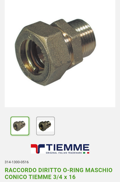 Raccordo Diritto M 3/4x16 O-Ring Tiemme.
