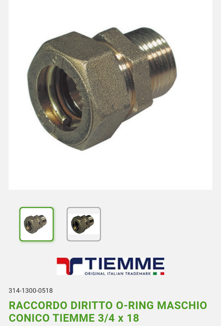 Raccordo Diritto M 3/4x18 O-Ring Tiemme