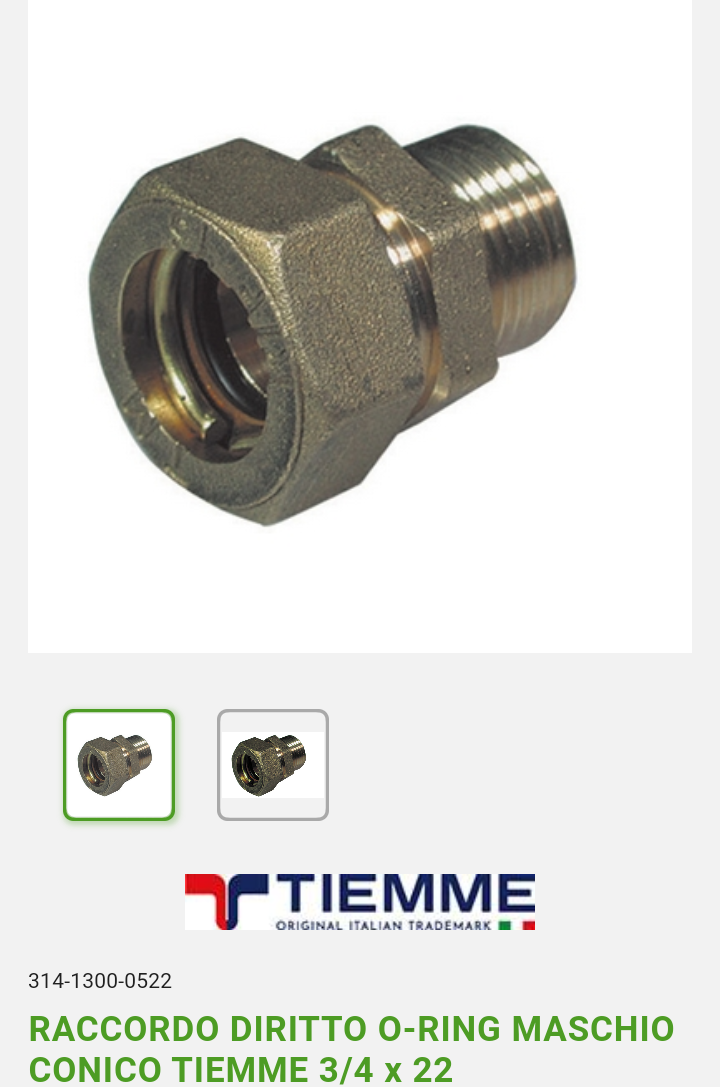 Raccordo Diritto M 3/4x22 O-Ring Tiemme.