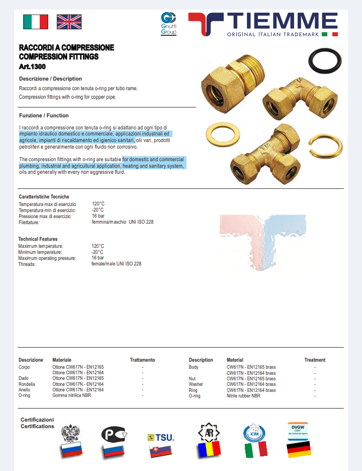 Raccordo Diritto M 3/4x22 O-Ring Tiemme.