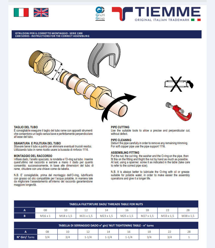 Raccordo Diritto M 3/4x22 O-Ring Tiemme.