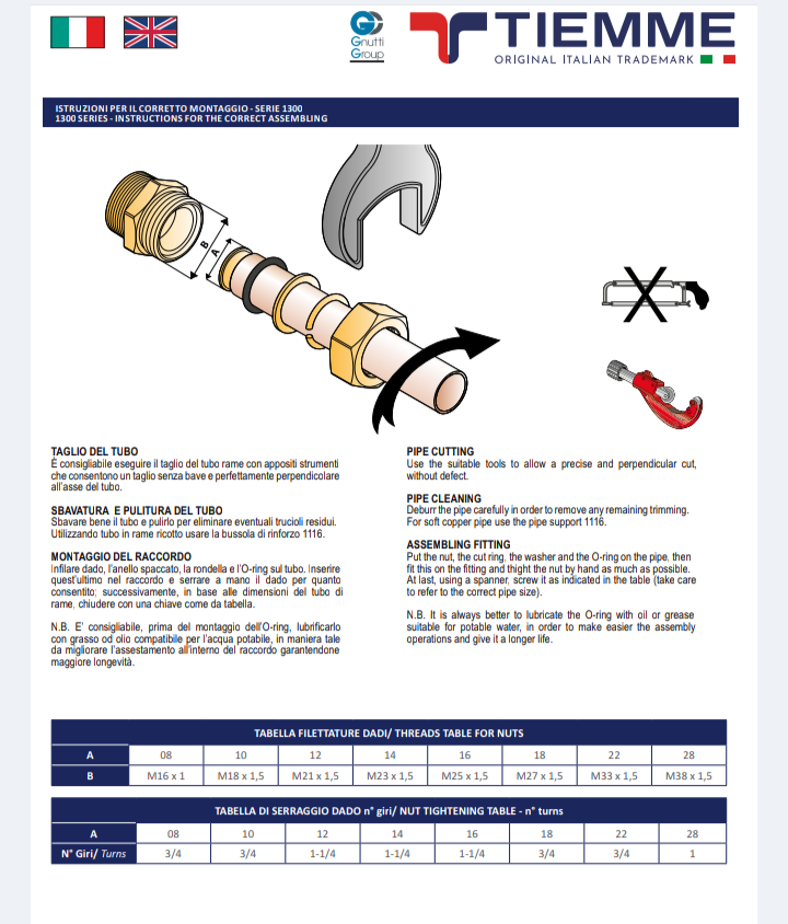 Gomito 16 a 90° Doppio O-Ring Tiemme