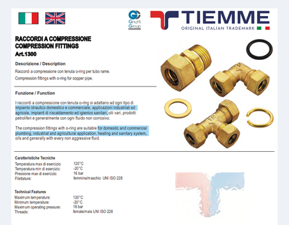 Gomito 18 a 90° Doppio O-Ring Tiemme