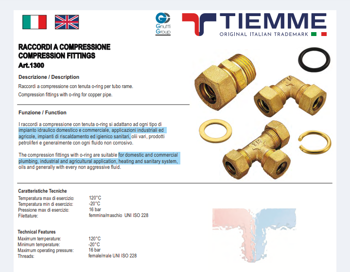 Gomito a 90° con flangia a 3 fori F 1/2x12 O-Ring Tiemme