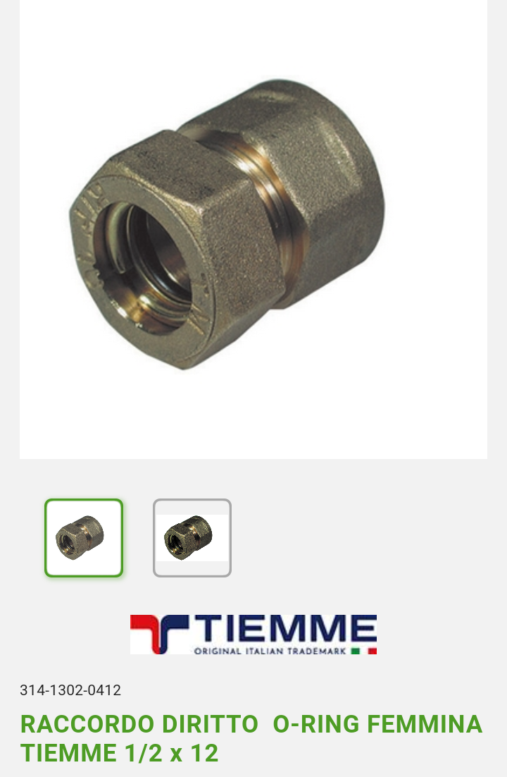 Raccordo Diritto F 1/2x12 O-Ring Tiemme