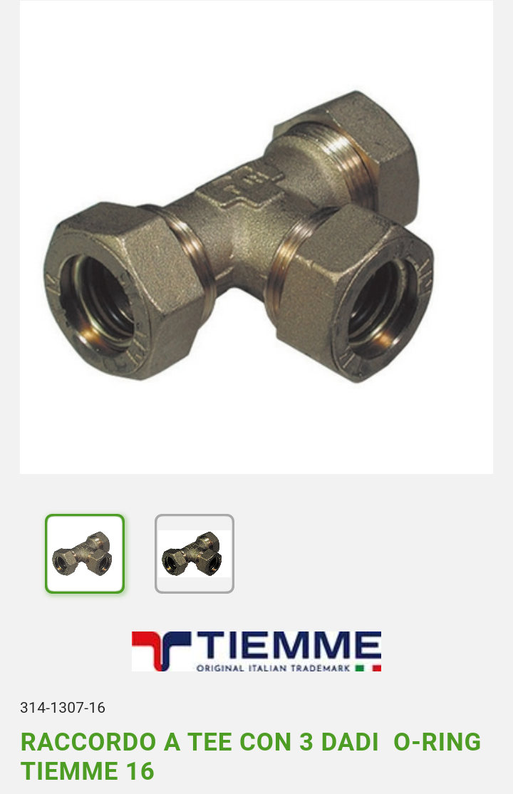 Raccordo 16 a Tee  con 3 dadi O-Ring Tiemme