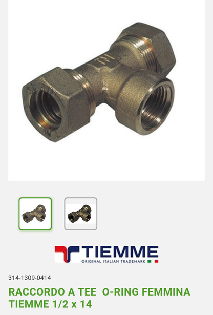 Raccordo a Tee F1/2x14 O-Ring Tiemme