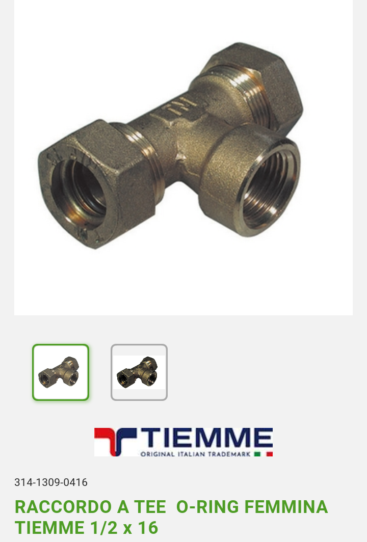 Raccordo a Tee F1/2x16 O-Ring Tiemme