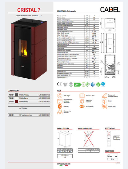 Stufa a Pellet Ventilata Cristal 7 Kw Antracite Cadel