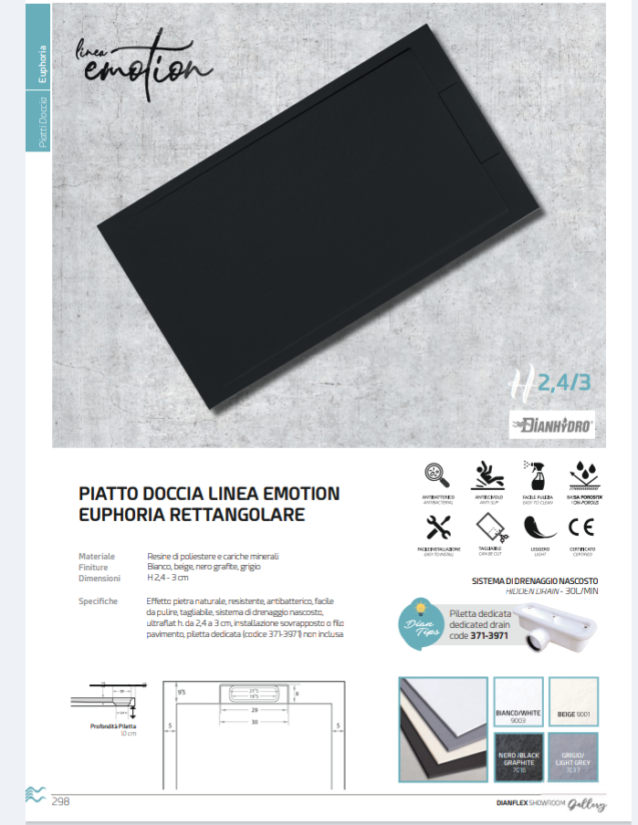 Piatto doccia Linea Emotion 80x140 Mod.Euphoria rettangolare beige 9001