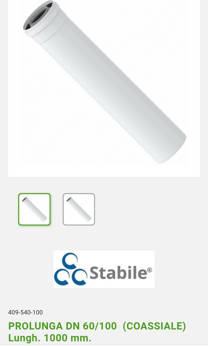 Prolunga DN 60/100 (coassiale) Lunghezza 1000 mm